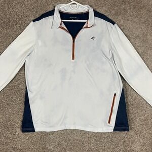 Eddie Bauer Motion Mens XL White & Blue 1/4 Zip Mock Neck Freedry Shirt STAIN